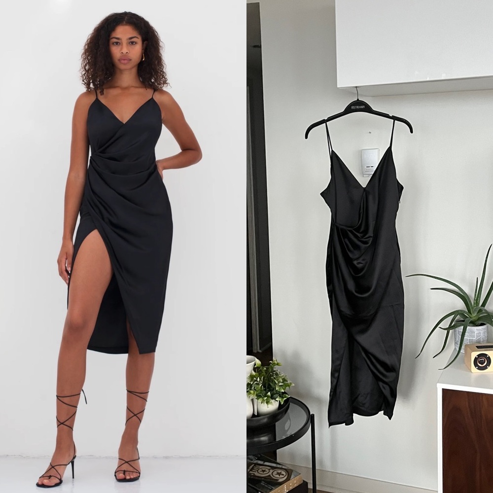 Aritzia Babaton Spades Black Satin Formal Evening Wedding Sexy Dress new Sz 10